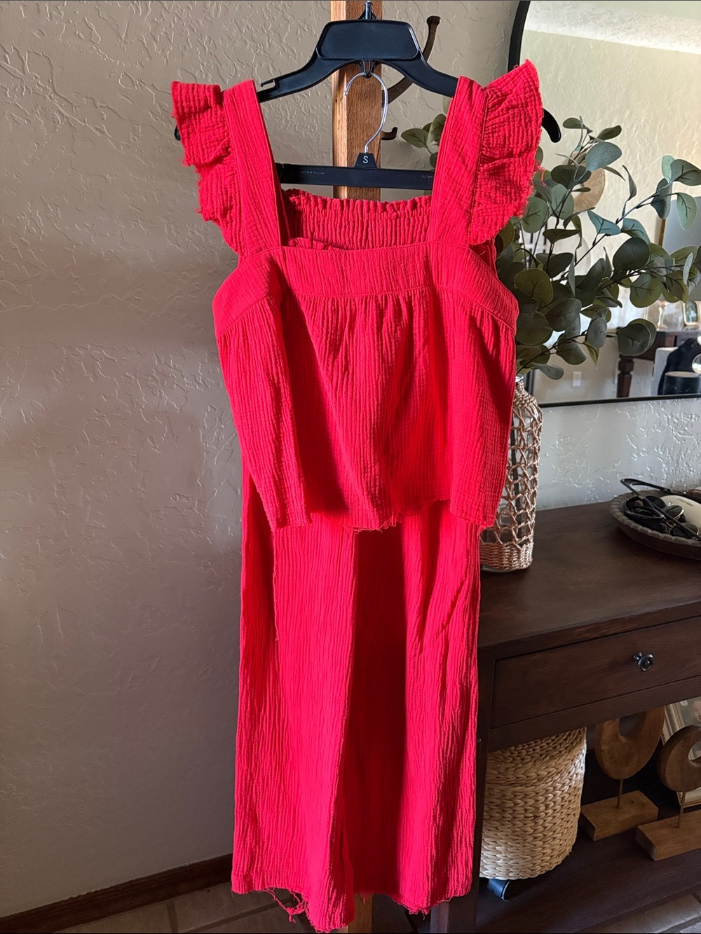 Bright Red Ruffled Top Matching Set